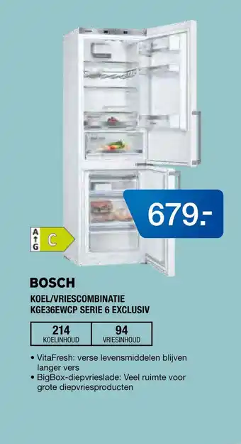 Electroworld BOSCH KOEL/VRIESCOMBINATIE KGE36EWCP SERIE 6 EXCLUSIV aanbieding