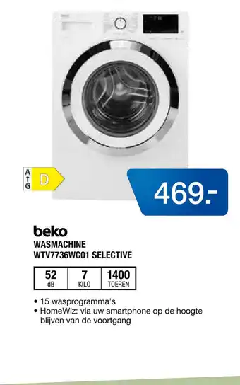 Electroworld beko WASMACHINE WTV7736WC01 SELECTIVE aanbieding