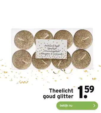 GAMMA Theelicht goud glitter aanbieding