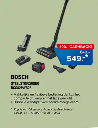 Electroworld BOSCH STEELSTOFZUIGER BCS82PWR25 aanbieding