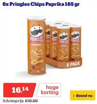 Bol.com 6x Pringles Chips Paprika 165 gr aanbieding