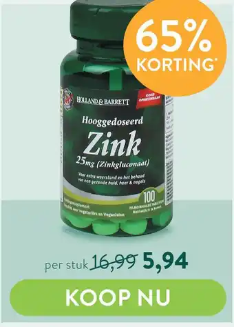 Holland & Barrett Hooggedoseerd Zink aanbieding