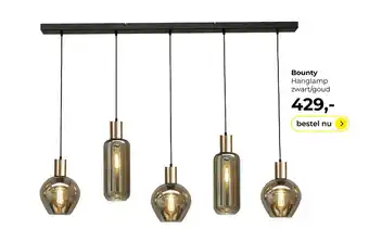 Lampidee Bounty - Hanglamp 5 lichts zwart/goud met 5 smoke glazen aanbieding