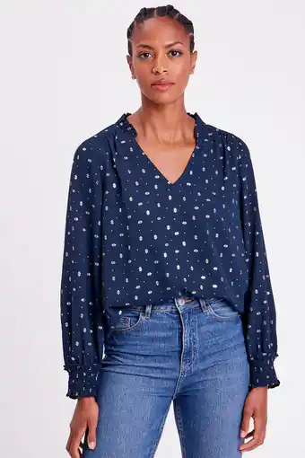 Wehkamp Cache Cache blousetop met all over print en ruches marine aanbieding