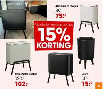 Kwantum Alle afvalemmers op pootjes aanbieding