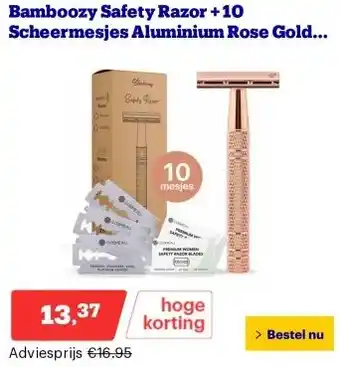 Bol.com Bamboozy Safety Razor + 10 Scheermesjes Aluminium Rose Gold Goud Unisex voor Vrouwen Scheermes aanbieding