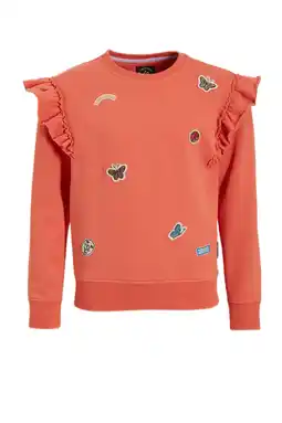 Wehkamp Me & My Monkey sweater Nine met badges donkeroranje aanbieding