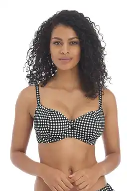 Wehkamp Freya niet-voorgevormde geruite beugel bikinitop Check In zwart/wit aanbieding