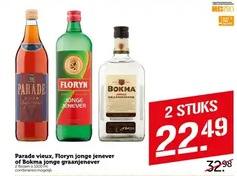 Coop Parade vieux, Floryn jonge jenever of Bokma jonge graanjenever 1000ml aanbieding