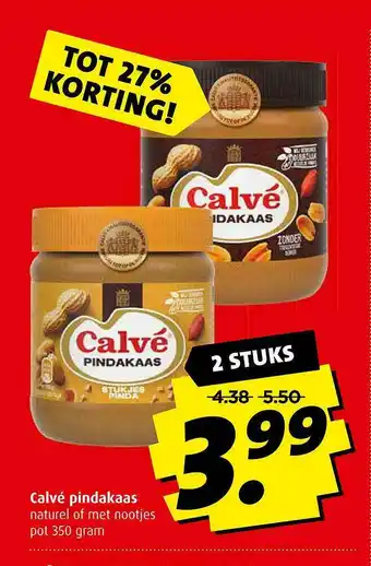 Boni Calvé Pindakaas Naturel Of Met Nootjes Tot 27% Korting aanbieding