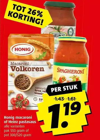 Boni Honig Macaroni Of Heinz Pastasaus Tot 26% Korting aanbieding