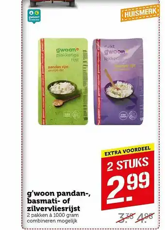 Coop G'woon Pandan-, Basmati- Of Zilvervliesrijst aanbieding