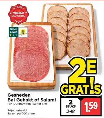 Vomar Voordeelmarkt Gesneden Bal Gehakt Of Salami aanbieding