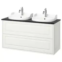 IKEA TÄnnforsen / rutsjÖn Wastafelkst m lades/wastafel/kranen, wit/zwart marmerpatroon, 122x49x76 cm aanbieding
