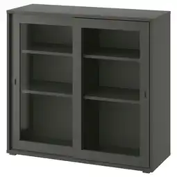 IKEA Vihals Vitrinekast met schuifdeuren, donkergrijs, 95x37x90 cm aanbieding