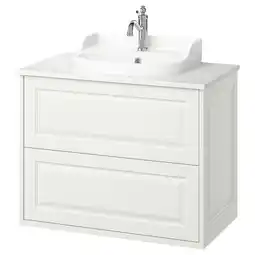 IKEA TÄnnforsen / rutsjÖn Wastafelkast m lades/wastafel/kraan, wit/wit marmerpatroon, 82x49x76 cm aanbieding