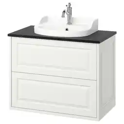 IKEA TÄnnforsen / rutsjÖn Wastafelkast m lades/wastafel/kraan, wit/zwart marmerpatroon, 82x49x76 cm aanbieding