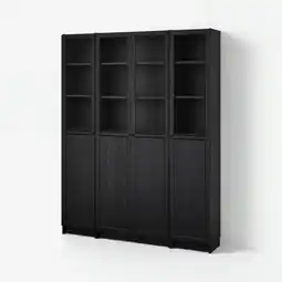 IKEA Billy / oxberg Boekenkast paneel/glas deuren, zwart eikenpatroon, 160x202 cm aanbieding
