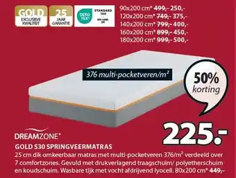 Jysk DREAMZONE GOLD S30 SPRINGVEERMATRAS aanbieding