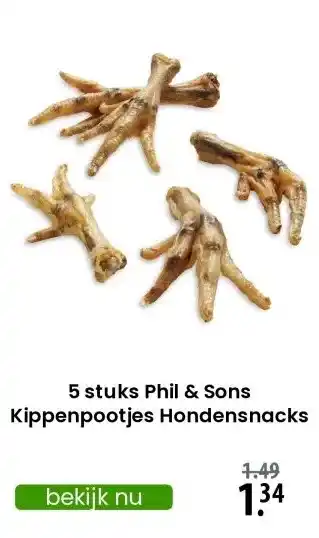 Zooplus 5 stuks Phil & Sons Kippenpootjes Hondensnacks aanbieding