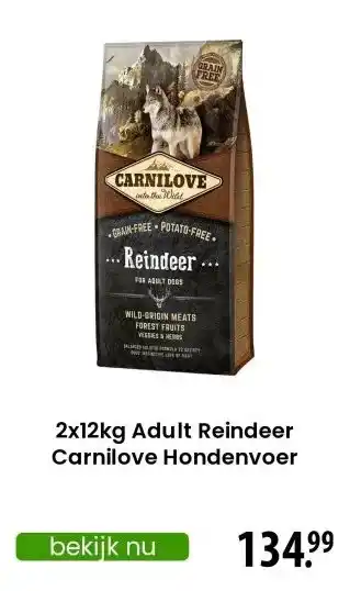 Zooplus 2x12kg Adult Reindeer Carnilove Hondenvoer aanbieding