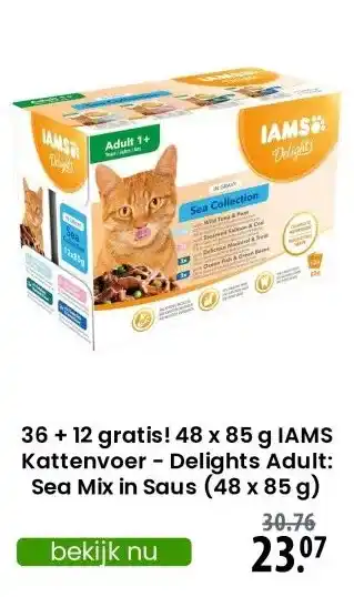 Zooplus 36 + 12 gratis! 48 x 85 g IAMS Kattenvoer - Delights Adult: Sea Mix in Saus (48 x 85 g) aanbieding