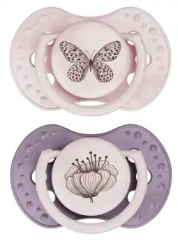 De Online Drogist Difrax LOVI Dynamic Pacifier 6-18 Months Botanic Pink Purple - Fopspeen aanbieding