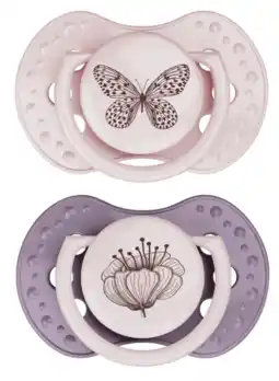 De Online Drogist Difrax LOVI Dynamic Pacifier 6-18 Months Botanic Pink Purple - Fopspeen aanbieding