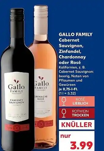 Kaufland DE GALLO FAMILY Cabernet Sauvignon, Zinfandel, Chardonnay oder Rosé aanbieding
