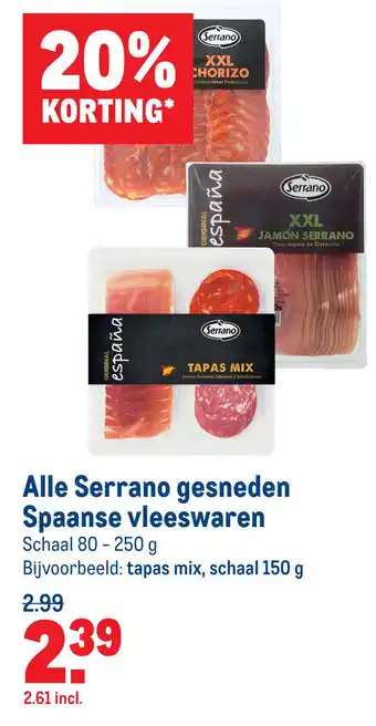 Makro Alle Serrano gesneden Spaanse vleeswaren aanbieding