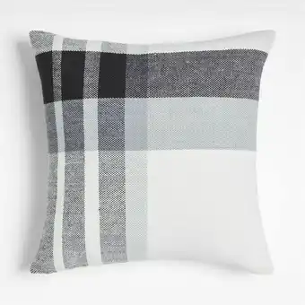 CB2 Holiday Plaid 23" Grey Plaid Pillow with Feather Down Insert aanbieding