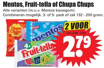 Dirk Mentos, fruit-tella of chupa chups 132-203 gram aanbieding