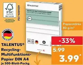 Kaufland DE TALENTUS® Recycling- Multifunktions- Papier DIN A4 aanbieding