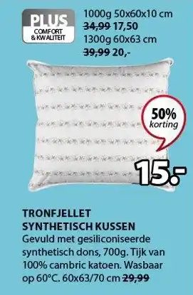 Jysk Tronfjellet synthetisch kussen 60x63/70 cm aanbieding