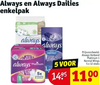 Kruidvat Always en Always Dailies enkelpak aanbieding