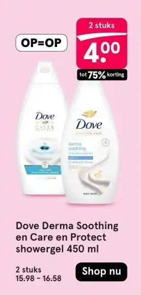 Etos Dove Derma Soothing en Care en Protect showergel 450 ml aanbieding