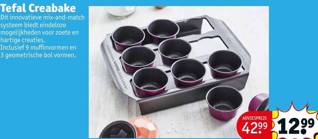 Muffin Bakvorm Tefal Creabake J3087304 Bakvormen, 3 Stuks, Antiaanbaklaag, Gemakkelijk Uit De Vorm Te Halen, Afneembaar En Stapelbaar, Eenvoudige Opslag, Bakvorm, Creabake J3087304, Bruin Bakvorm Set