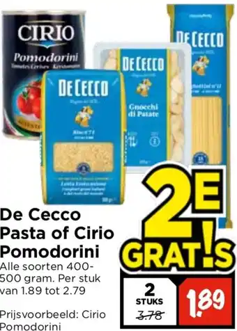 Vomar Voordeelmarkt De Cecco Pasta of Cirio Pomodorini aanbieding