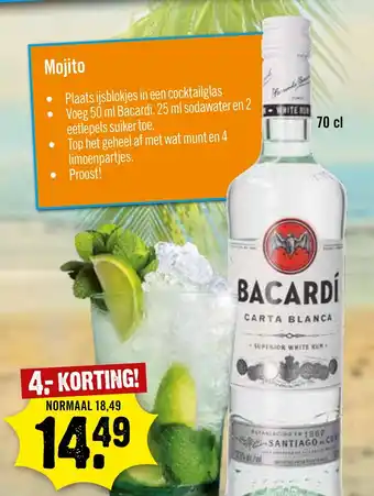 Dirck 3 BACARDÍ CARTA BLANCA 70 cl aanbieding