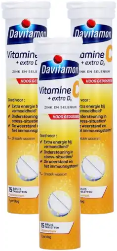 De Online Drogist Davitamon Vitamine C + Extra D3 Bruistabletten Multiverpakking aanbieding