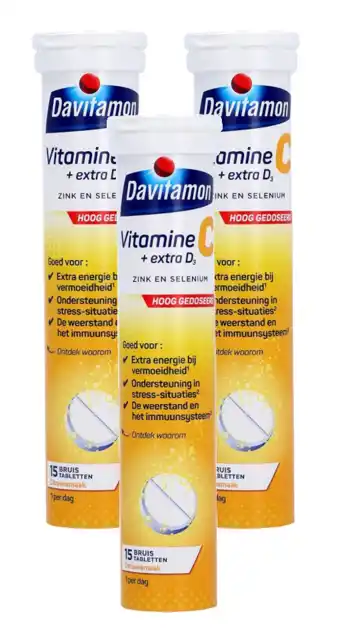 De Online Drogist Davitamon Vitamine C + Extra D3 Bruistabletten Multiverpakking aanbieding