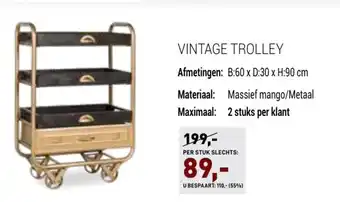 Paco Meubelen Vintage Trolley 60 x 30 x 90 cm aanbieding