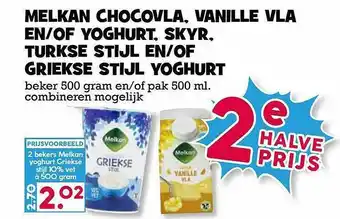 Boon`s Markt Melkan Chocovla, Vanille Vla En-Of Yoghurt, Skyr, Turkse Stijl En-Of Griekse Stijl Yoghurt aanbieding