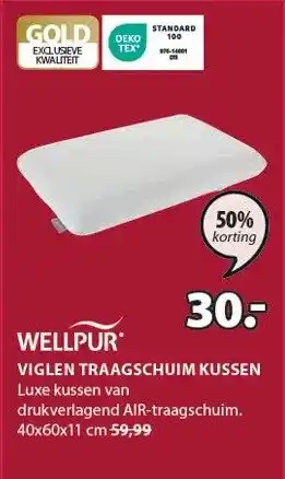 Jysk WELLPUR VIGLEN TRAAGSCHUIM KUSSEN aanbieding