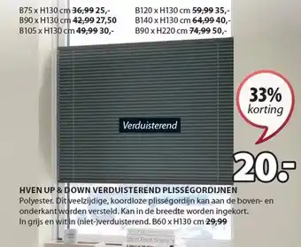 Jysk HVEN UP & DOWN VERDUISTEREND PLISSÉGORDIJNEN aanbieding