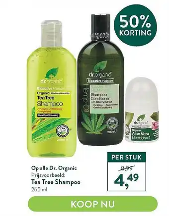 Holland & Barrett Op Alle Dr. Organic Tea Tree Shampoo 50% Korting aanbieding