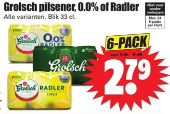 Dirk Grolsch pilsener, 0.0% of Radler 6*330ml aanbieding