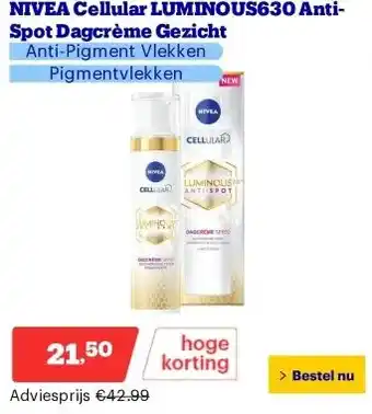 Bol.com NIVEA Cellular LUMINOUS630 Anti-Spot Dagcrème Gezicht aanbieding