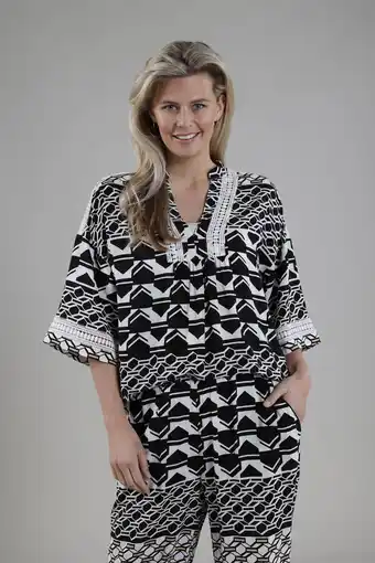 Wehkamp NUKUS blousetop Nina met all over print en borduursels zwart/ecru aanbieding