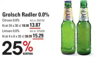 Sligro Grolsch radler 0.0% limoen 0.0% krat 4 x 6 x 30 cl aanbieding